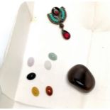 6 different coloured Burmese oval jade loose stones T/W part drop from an antique jewel