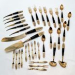 Thai bronze & horn and bone handled 6 place+ cutlery set
