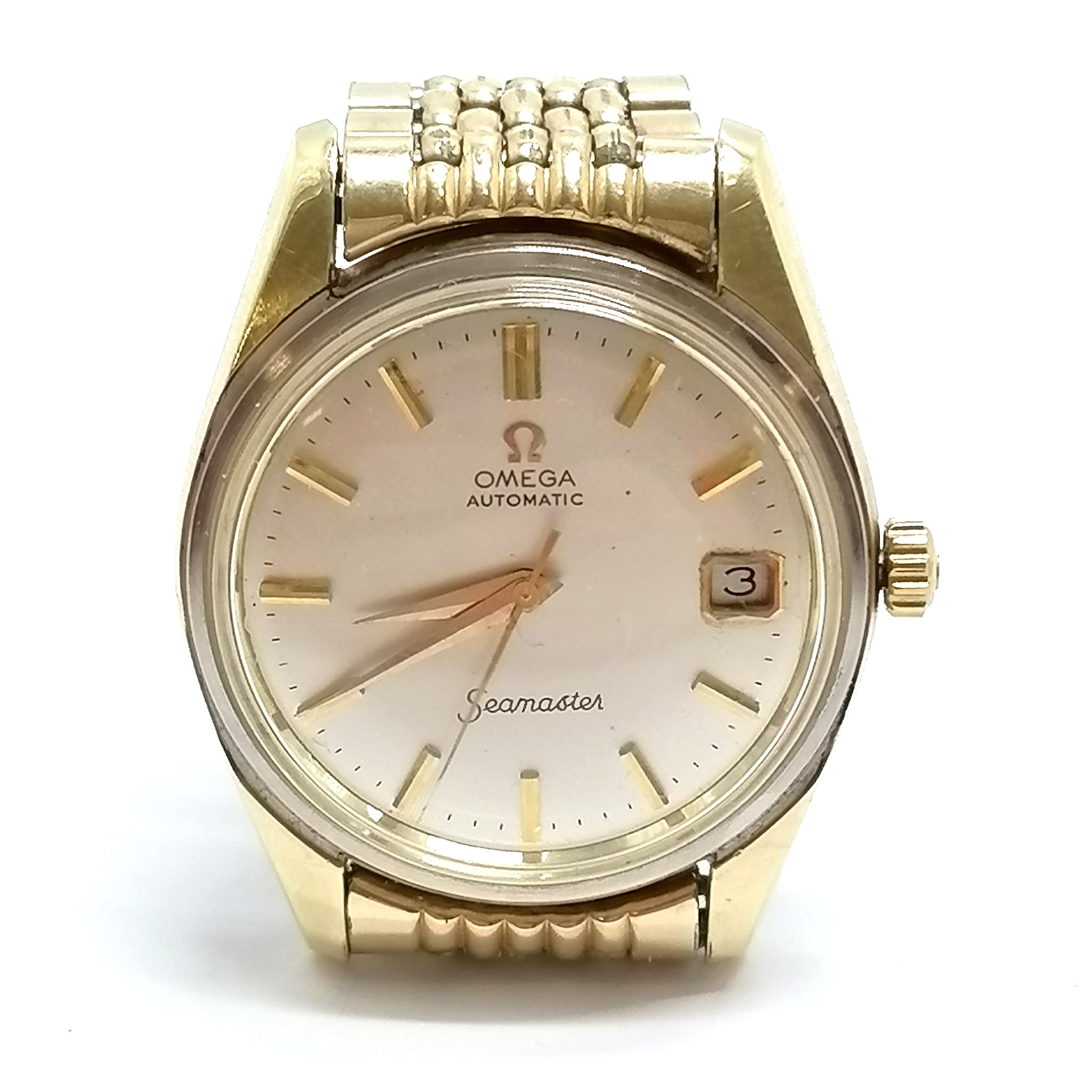 Omega automatic Seamaster gents wristwatch in 34mm case on original gold plated bracelet (has wear