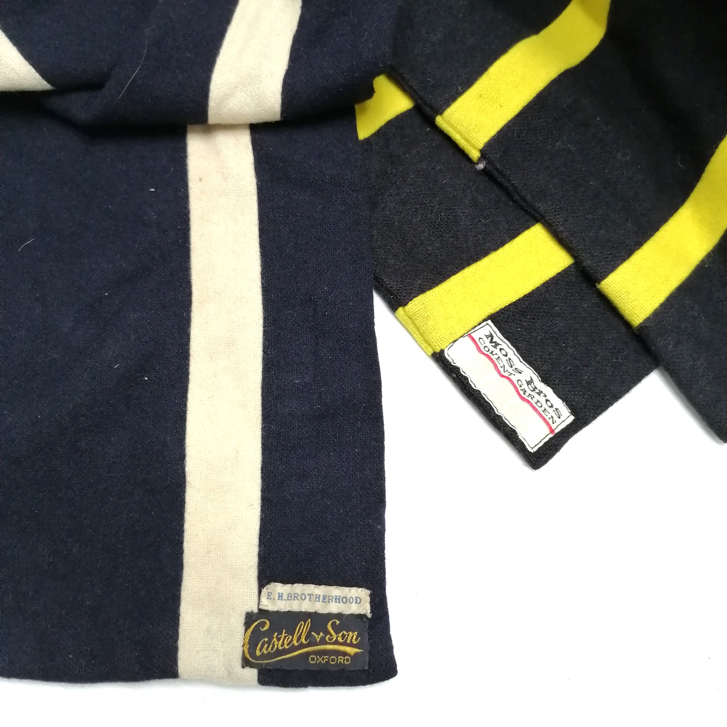 A vintage blue and cream striped wool school scarf by Castell & Son Oxford 153cm long x 35cm wide - Image 2 of 2