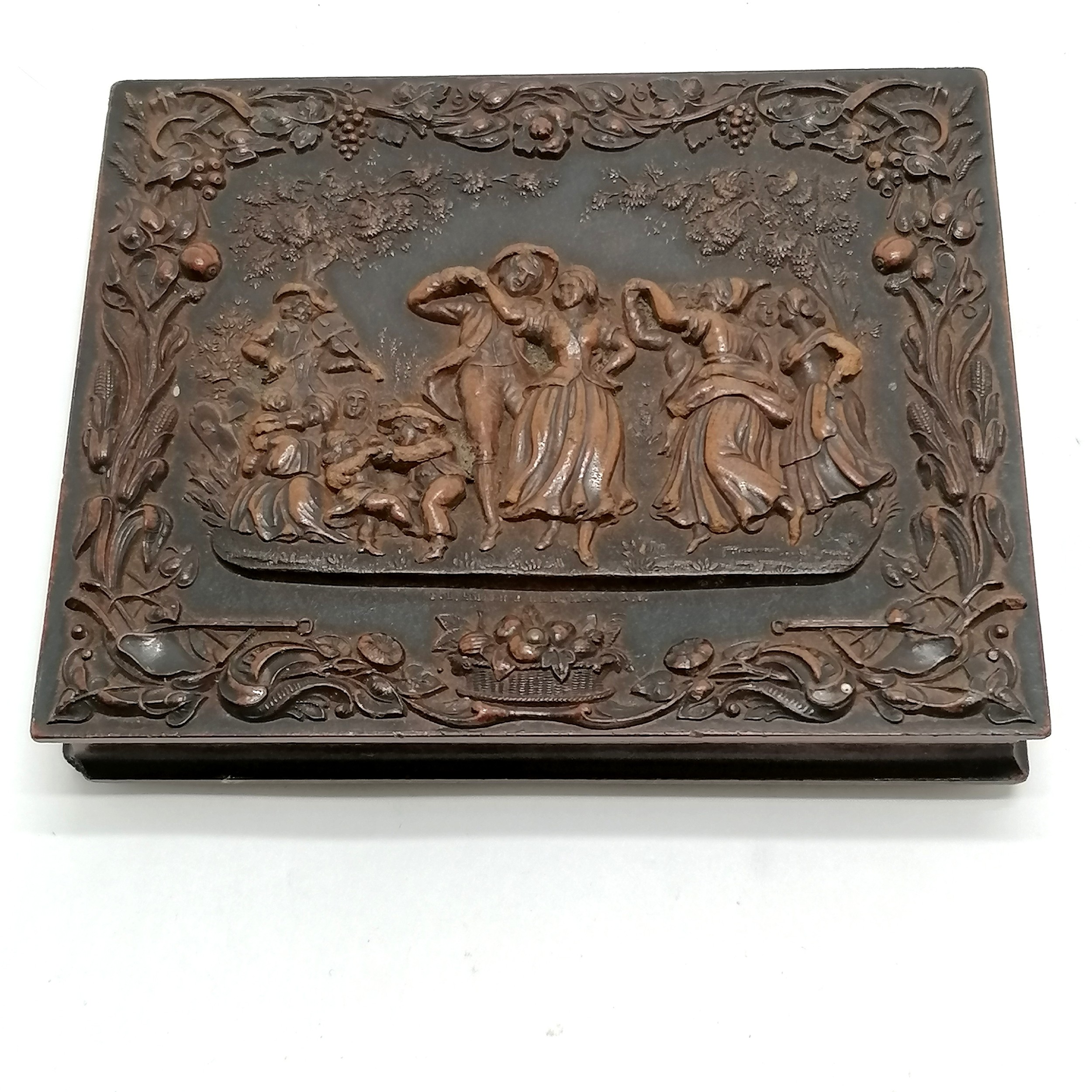 Antique American composite moulded photographic box by F R Smith & Hartmann - 12.5cm x 10cm - chip