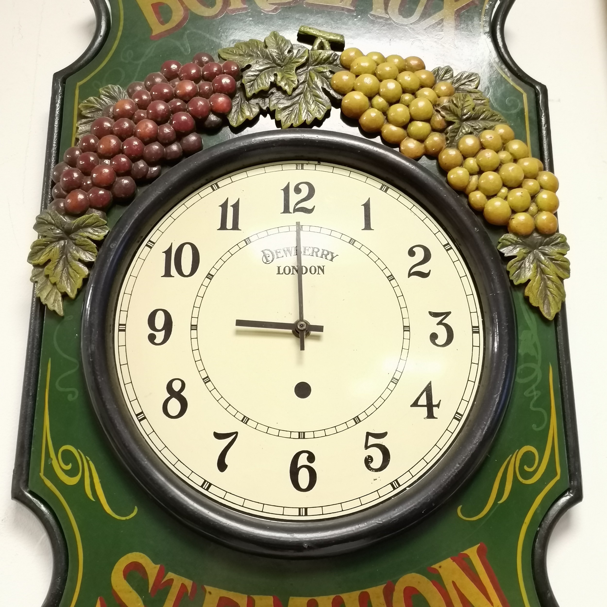 Unusual Dewberry (London) quartz wall clock with Bordeaux St Emilion decoration with an iron work - Image 2 of 2