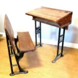 Antique elm school desk (78cm high) + folding seat from Sherborne school