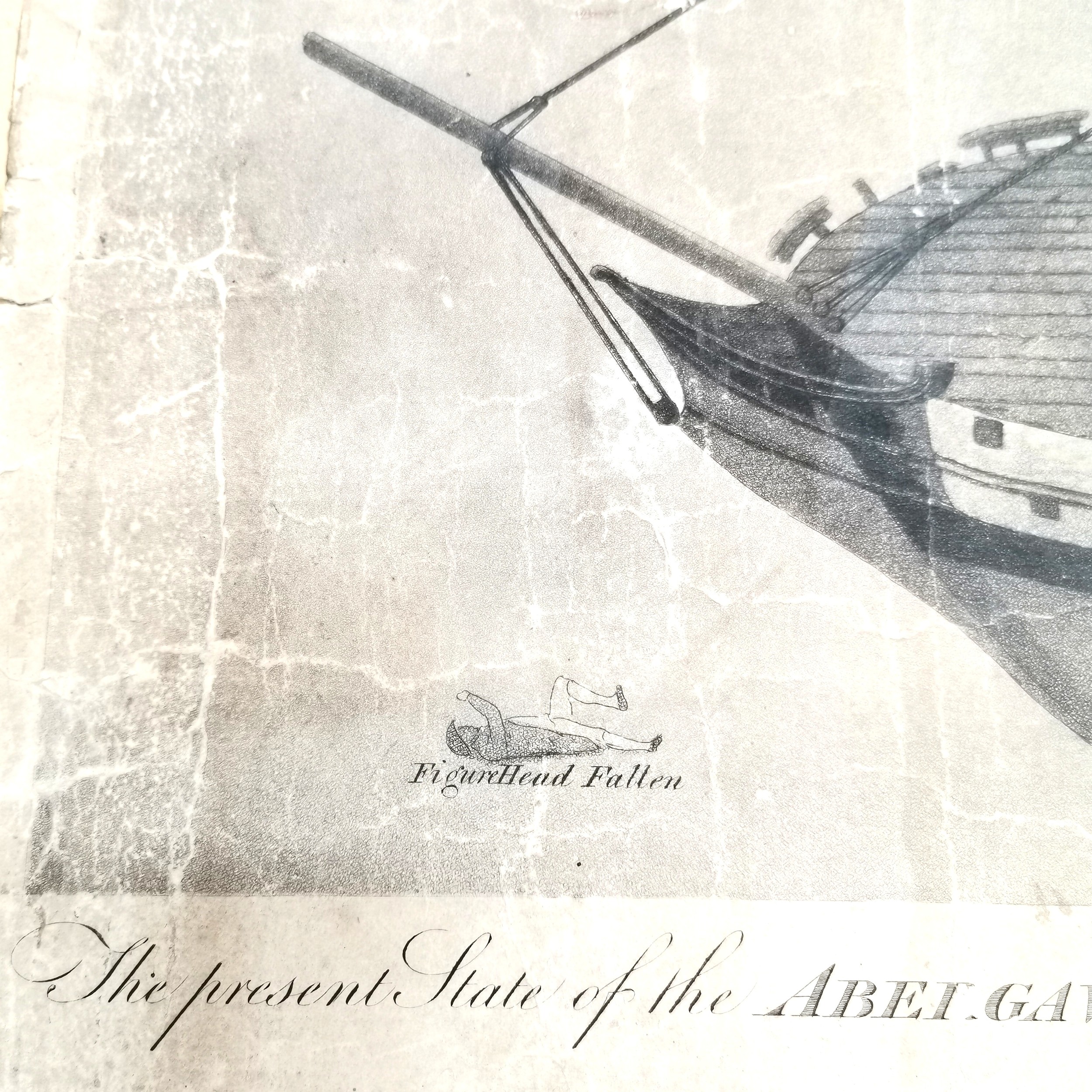 Mounted 1806 etching of goods being recovered from wreck of Abergavenny by Tonkin's diving machine - - Image 3 of 6