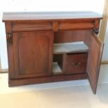 Victorian Mahogany two drawer sideboard, interior fitted with wine cellarette drawer, on platform