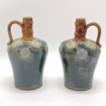 Royal Doulton stoneware antique pair of ewers / flasks - 1 signed MB (Maud Bowden) - 22cm high