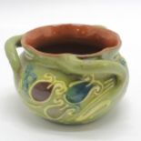 1905 Brannam pottery posy pot with stylised 3 handles - 9.5cm diameter x 6cm high ~ slight chip to