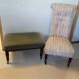 An Antique button back nursing chair on turned legs ending in castors, 100 cm in height, 49 cm in