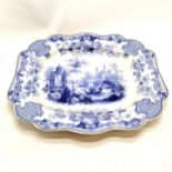 Antique blue & white Japanese pattern meat platter with well - 57cm x 48cm ~ slight wear /