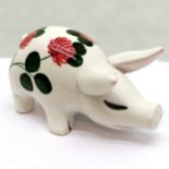 Wemyss type Plichta pig figure with hand painted flower decoration 11.5cm long - No obvious damage