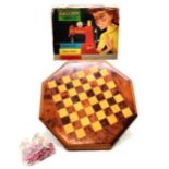 Boxed Vulcan Senior childs sewing machine (with booklet) t/w octagonal wooden chessboard (30cm