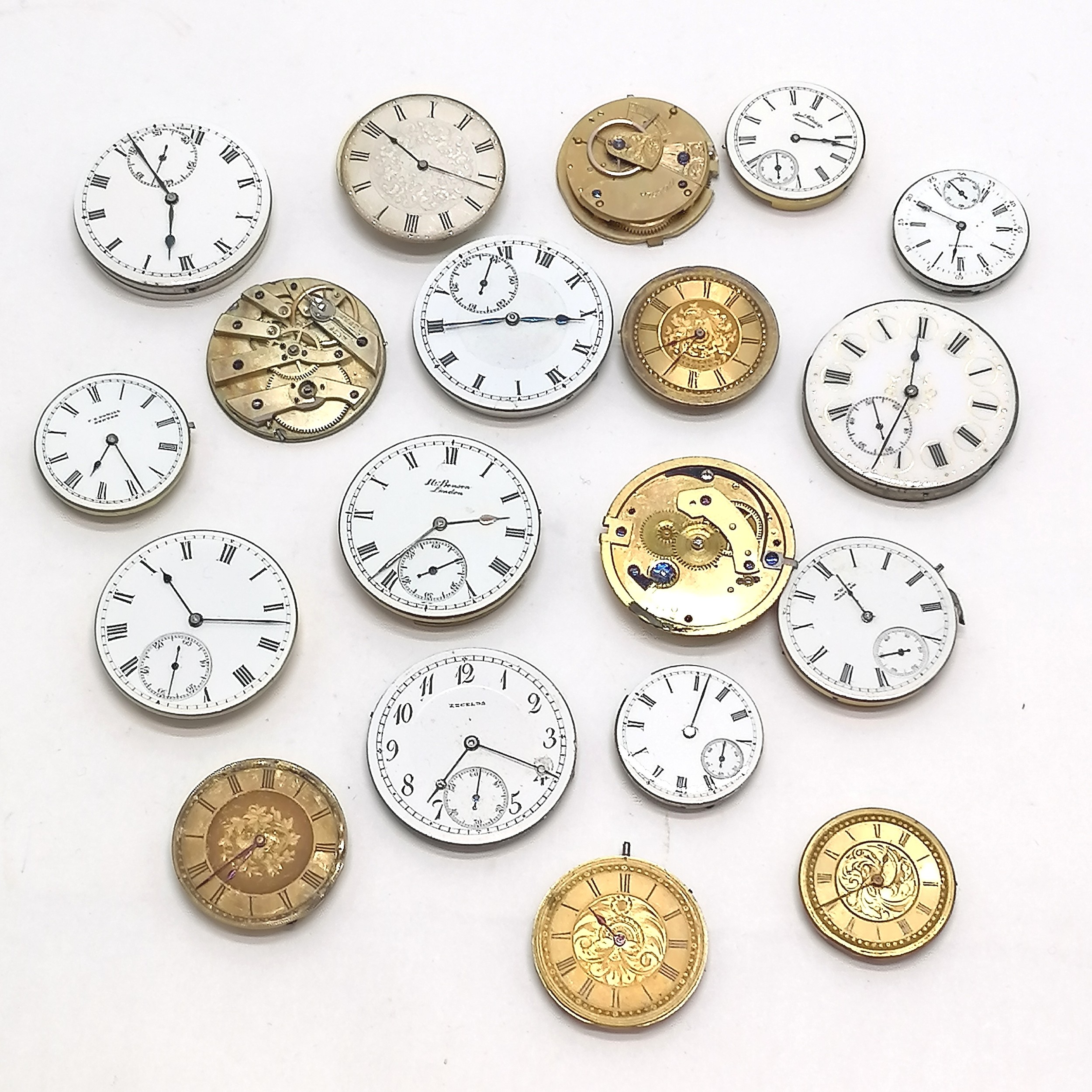 Qty of pocket watch movements inc J W Benson, Excelda, Waltham, F G Towill (Exeter) etc - largest