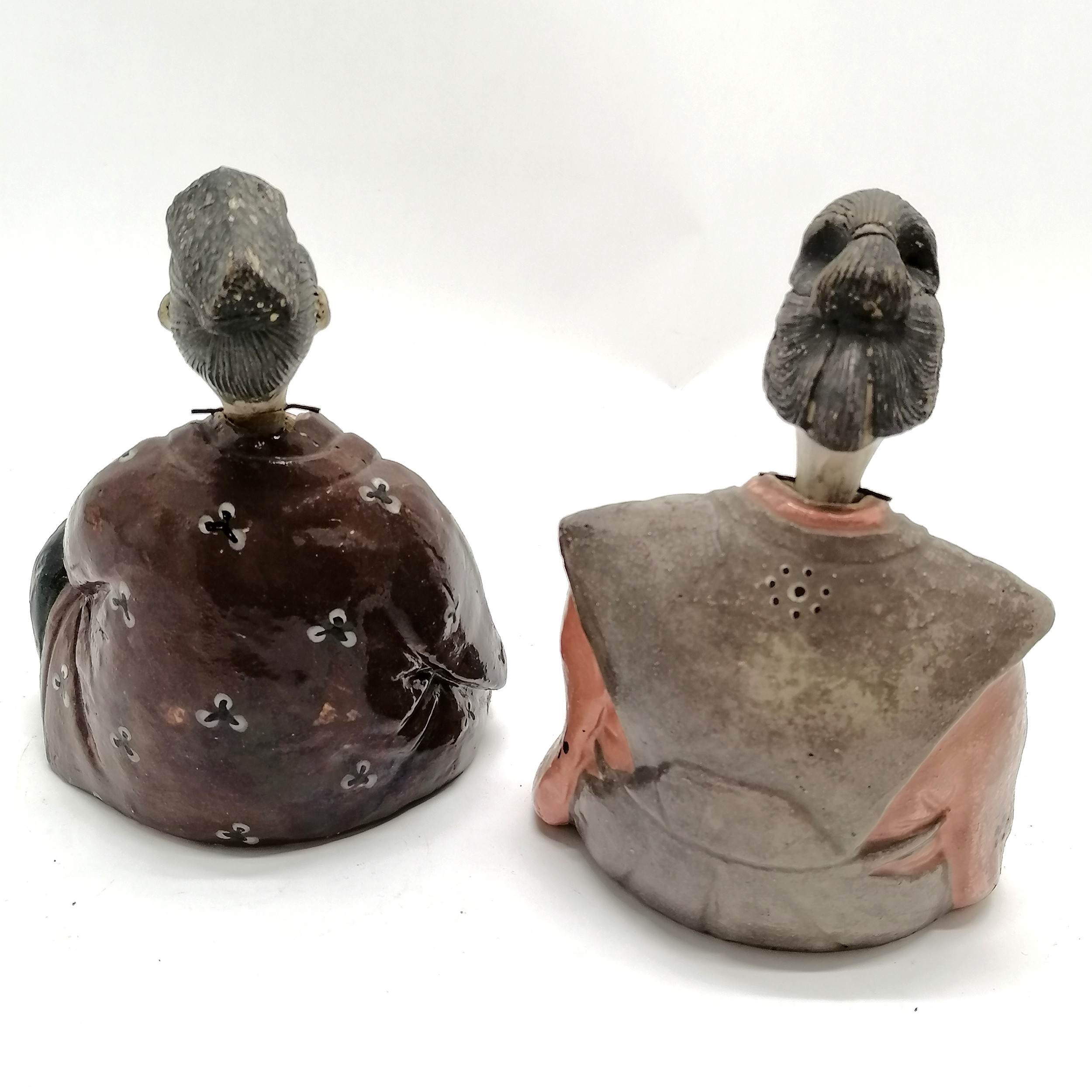 Pair of ceramic seated oriental nodding figures 18cm high - both have losses to the paint and male - Image 2 of 3