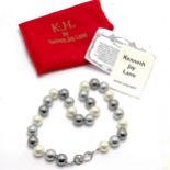 Kenneth Jay Lane 'Fool the oyster' faux grey / silver / white pearl necklace with original cloth bag