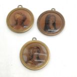 3 circular framed miniature portraits of women 6.5cm diameter