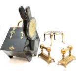 Antique metal coal box with brass mounts and handle, 34 cm high, 42 cm deep, 25 cm width, no shovel,