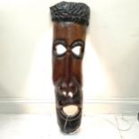 Large carved wooden tribal mask as a lamp 110cm high x 32cm wide