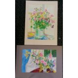 2 mounted contemporary watercolours of vases of flowers signed Giltsoff by Natalie Giltsoff, largest