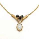 9ct marked gold opal & sapphire set necklet - 38cm long & 2g total weight