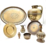 Collection of brassware to include brass water carrier, 35 cm high, 32 cm width, 3 assorted brass