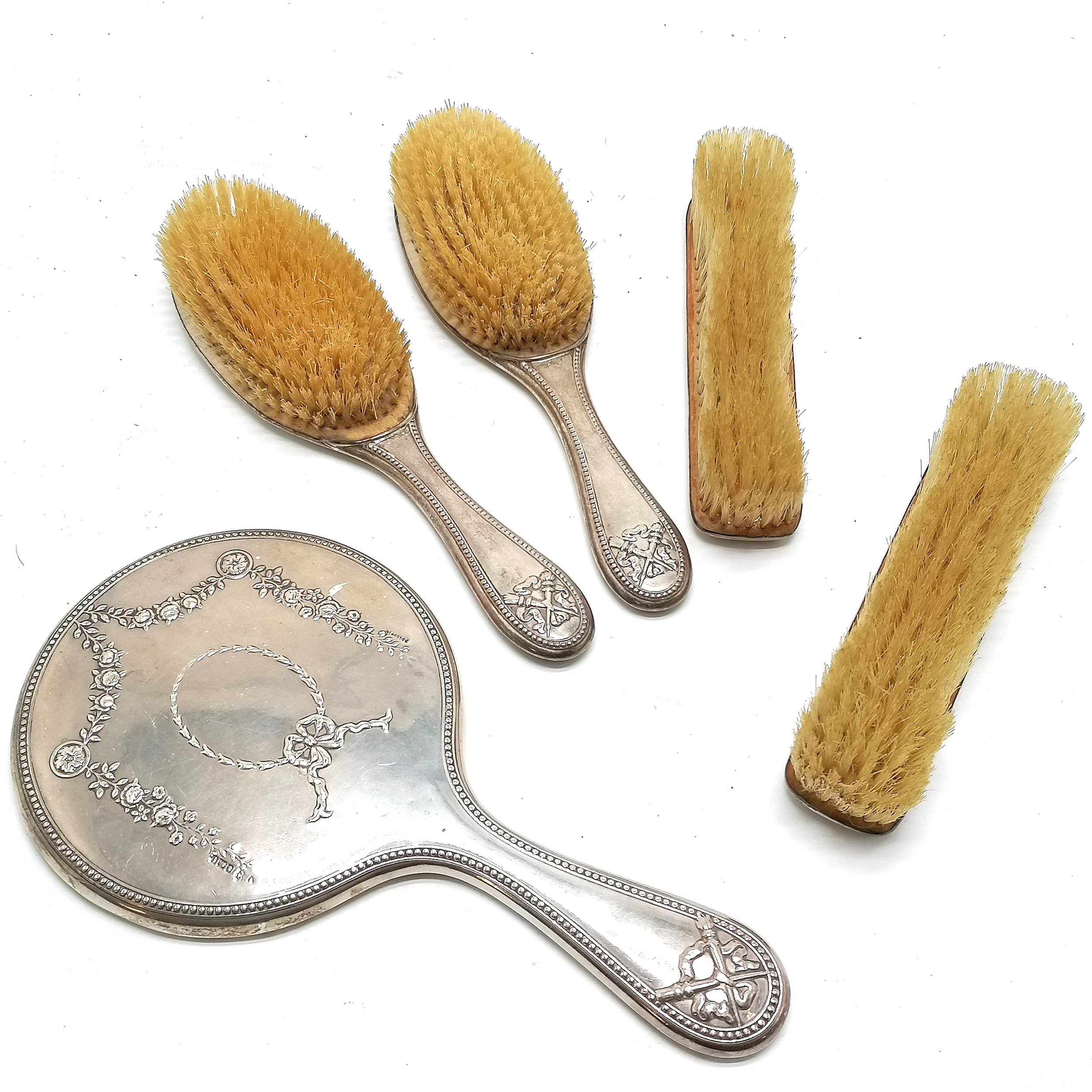 Silver hallmarked 5 piece dressing table set- bristles to brushes A/F and small dinks to silver - Image 3 of 3