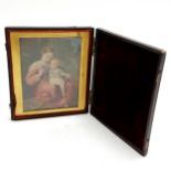 Antique hand painted portrait miniature of a mother & child in original leather covered box