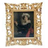 Ornate giltwood carved florentine framed antique painting on board of a lady oil painting using a