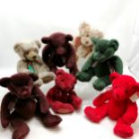 7 x Russ bears - Scarlet, Mulberry (x2), Spearmint, Radcliffe, Wesley (35cm), Cranberry ~ some marks