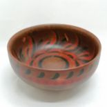 Indian lacquered turned wooden bowl with hand painted decoration - 30cm diameter - some losses to