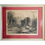 Framed mezzotint engraving of a river scene in Devonshire by David Lucas (1802-81) after Frederick