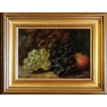 Framed antique oil painting on canvas of 2 bunches of grapes + other fruit - frame 28cm x 35.5cm ~ 1