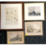 4 x framed prints inc 1786 Duke of Cumberlands house, 1910 Punch page (frame 42cm x 36cm) etc