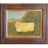 Framed oil painting on board of a sheep - frame 30cm x 36cm