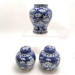 Chinese prunus baluster vase (4 character marks to base & 18cm high) t/w 2 lidded ginger jars ~ no
