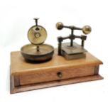 Unusual antique gaming card press / compendium with trump scorer, brass dishes & drawer with bone