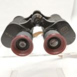 Leather cased pair of Polish WW2 Binoculars 6 x 30 PZO Nr 3377, Good used condition.