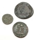 3 x Roman coins - 2 are identified as Constantine II & Crispus