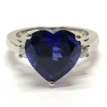 Platinum marked Rhapsody ring set with heart shaped tanzanite & 2 diamonds - size O & 9.6g total