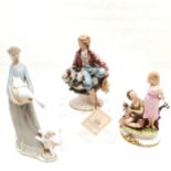 Capodimonte figural group of children playing with a dog - 12cm wide x 21cm high, and another of a