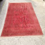 Turkish Red ground rug 147 cm x 237, overall good used condition