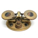Victorian brass balance scales by Phillipson, Kingston-on-thames with agate details & weights - 20cm