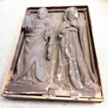 Plaster relief of 2 saints in a wooden case with French label to verso De Lemercier Rue de Seine -