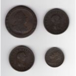 1822 George IV ¼d coin t/w George III 2 x 1807 ½d & 1797 cartwheel 1d coin