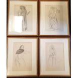 Set of 4 Augustus John pencil sketch prints of ladies in assorted costumes, 1907/09 45 cm wide x
