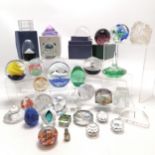 Large qty of paperweights inc eagle/mountain, pegasus sphere, rubik cube type, Roma etc - 5 have