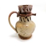 Antique Nottingham salt glaze puzzle jug - 17cm high & has restoration to spouts & gallery to top