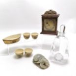 Art glass decanter (Orrefors?) 19cm high t/w 5 x Kashmiri vessels, soapstone scarab desk seal &