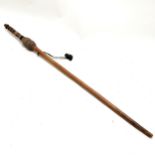 Unusual ethnographic antique walking stick with cross / stylised bell tower to top, split cane