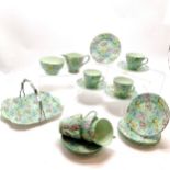Shelley Melody pale green tea set to include six cups, saucers and side plates, milk jug, sugar bowl
