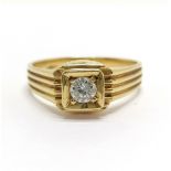 18ct hallmarked gold diamond solitaire gents style ring - size V½ & 5.8g total weight ~ diamond
